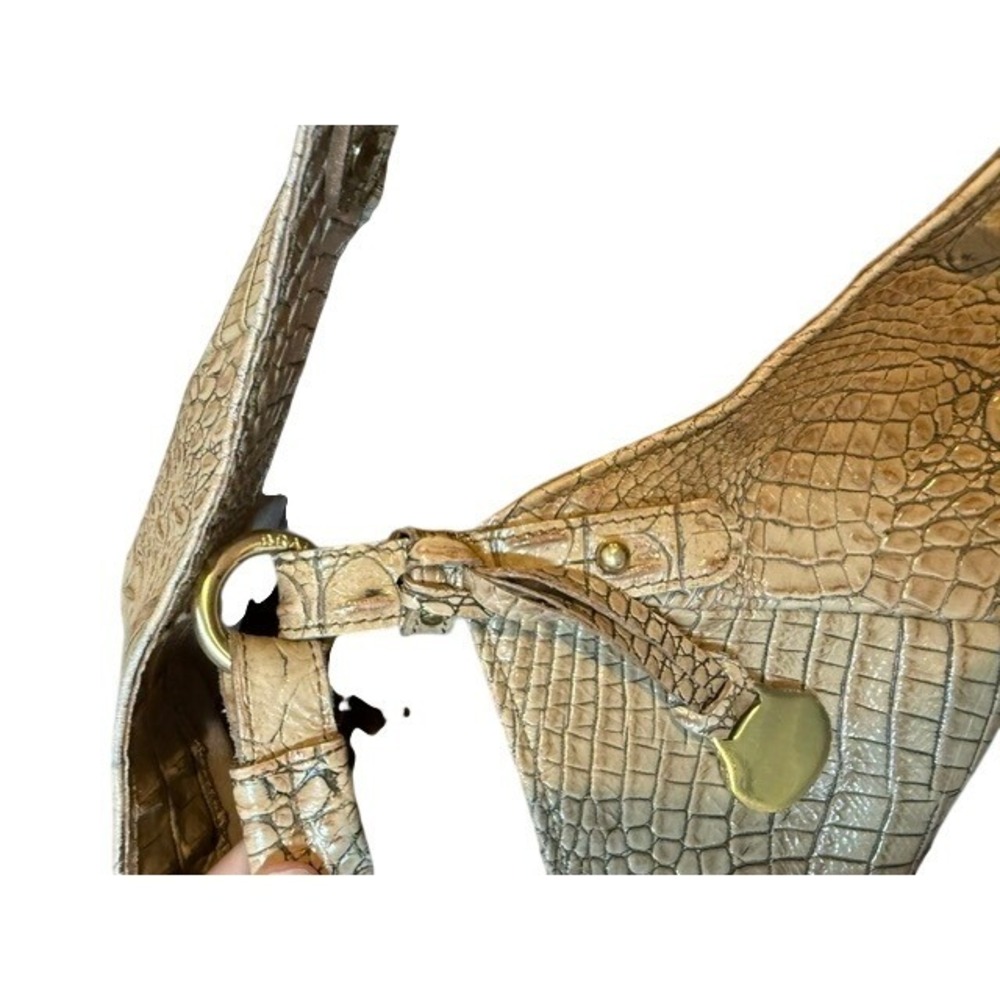Brahmin Beige Jacqueline Pecan Melbourne Croc Embossed Leather Hobo Bag - Picture 5 of 14